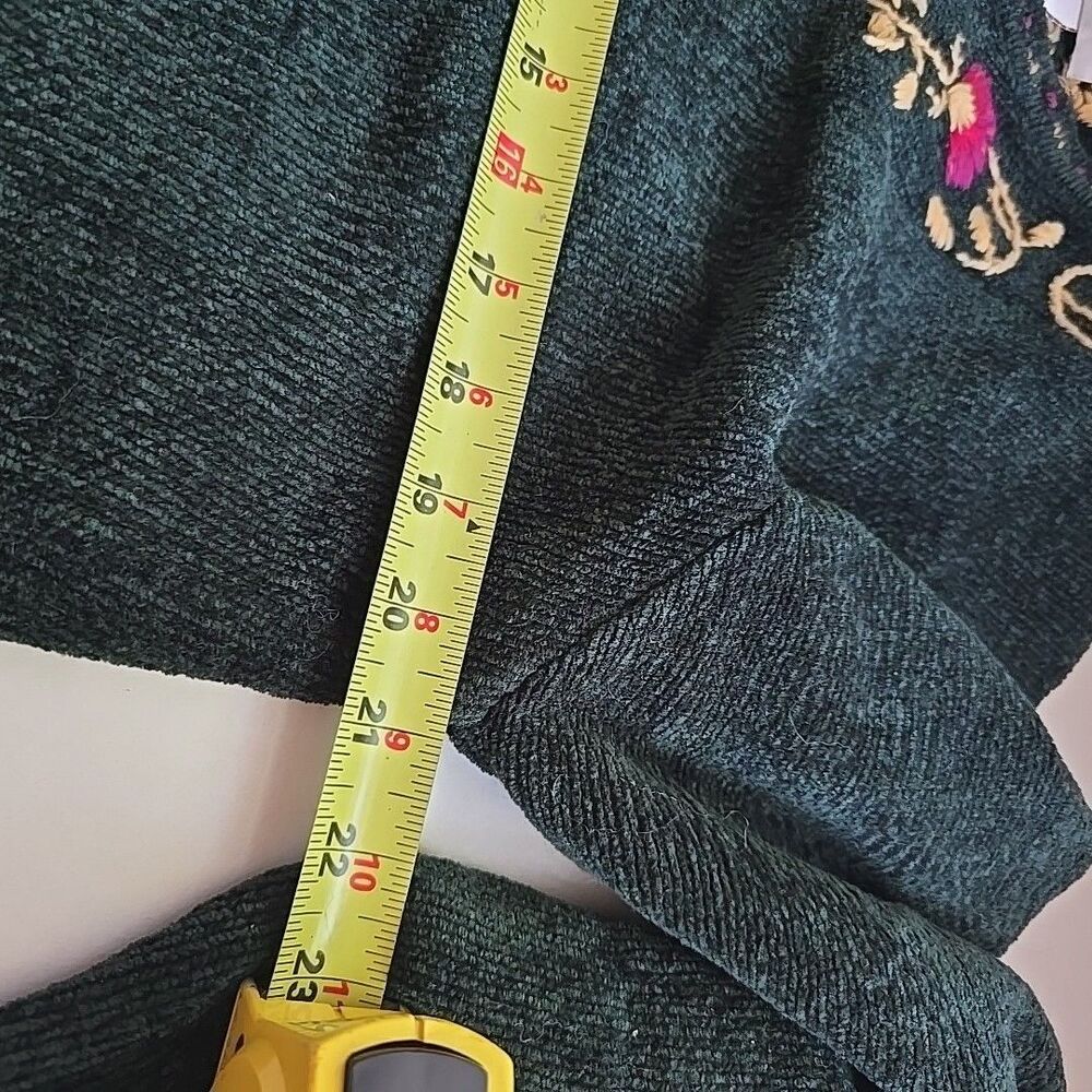 Vintage Fall Cardigan Sweater L Green Chenille Embroidered Zip Christopher Banks - Picture 7 of 9
